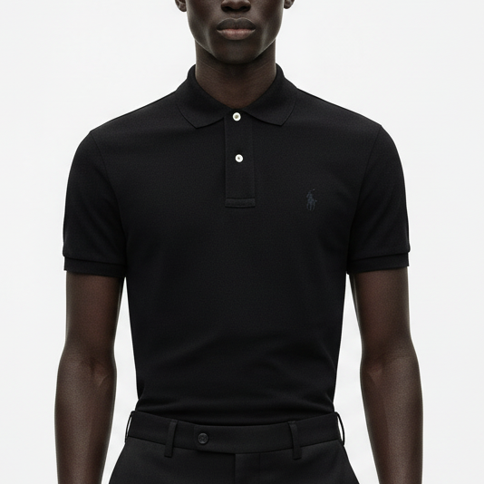 Fine Cotton Stretch Polo (Black)